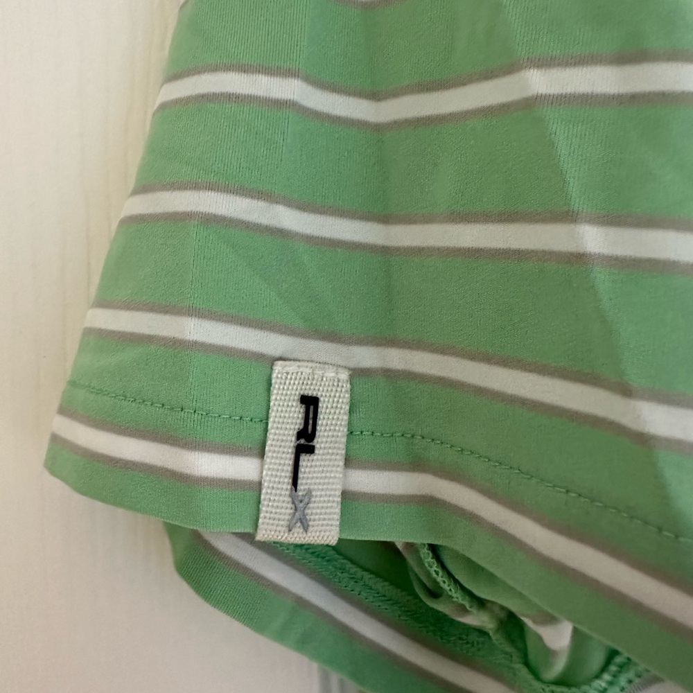RLX Ralph Lauren Wicking Mens Golf Polo Sz Med Green/White Stripe - Picture 2 of 6